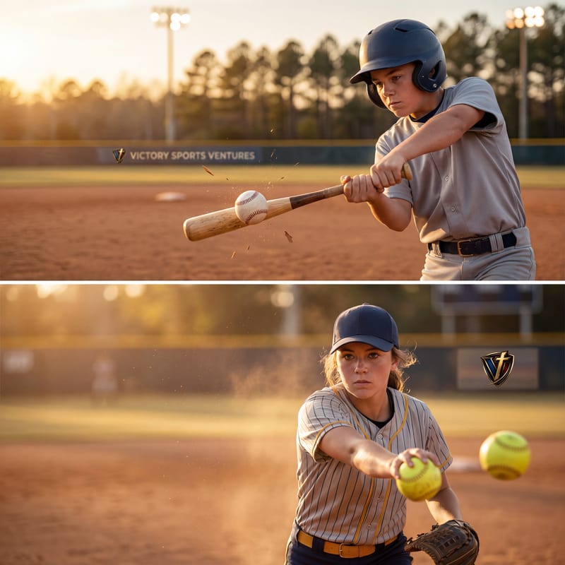 Bat making contact with a baseball at a youth game